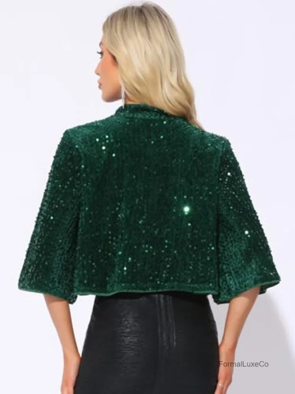 Sequin Velvet Capelet Bolero Shrug Stand Collar Party Evening